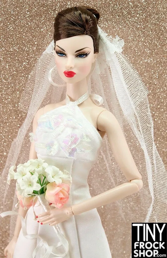 12" Fashion Doll Iridescent Halter And Matte Satin Wedding Dress With Veil