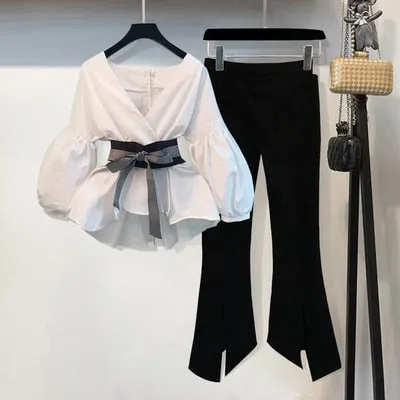 2021 Lantern Long Sleeve Women Blouse Korean Style Sizes S - 3XL