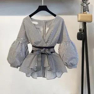 2021 Lantern Long Sleeve Women Blouse Korean Style Sizes S - 3XL