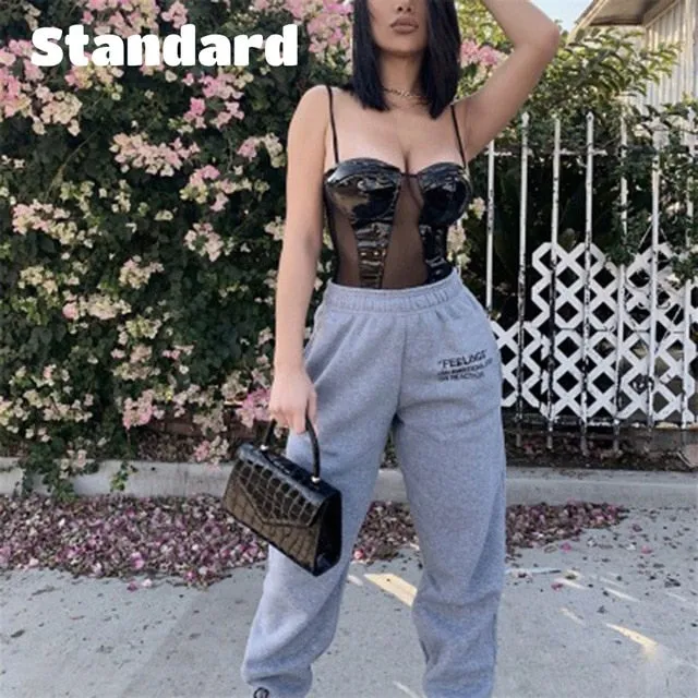 2021 Sexy High Waist Loose Fleece Sweatpants With Pockets Korean Style Size 2XL