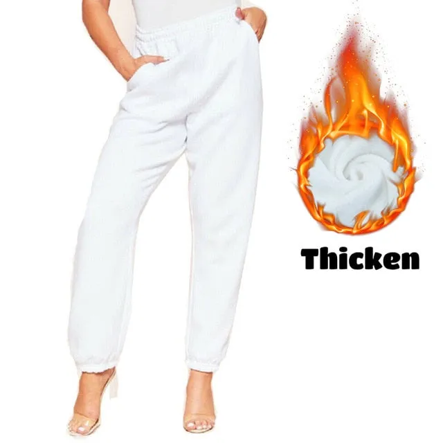 2021 Sexy High Waist Loose Fleece Sweatpants With Pockets Korean Style Size 2XL