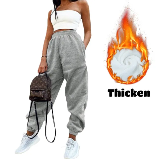 2021 Sexy High Waist Loose Fleece Sweatpants With Pockets Korean Style Size 2XL
