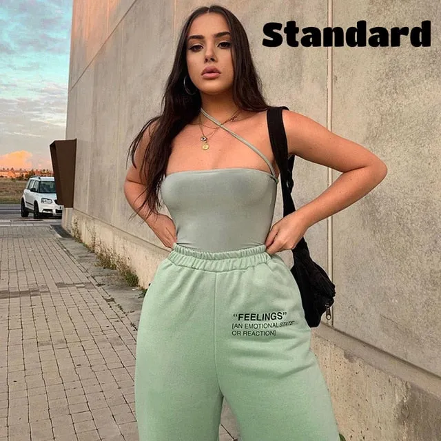 2021 Sexy High Waist Loose Fleece Sweatpants With Pockets Korean Style Size 2XL