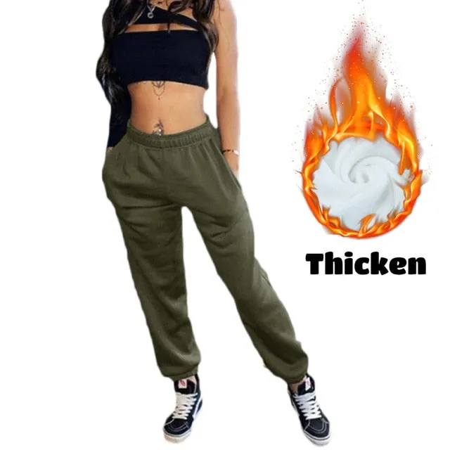 2021 Sexy High Waist Loose Fleece Sweatpants With Pockets Korean Style Size 2XL