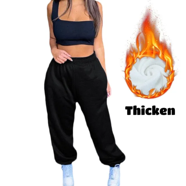 2021 Sexy High Waist Loose Fleece Sweatpants With Pockets Korean Style Size 2XL