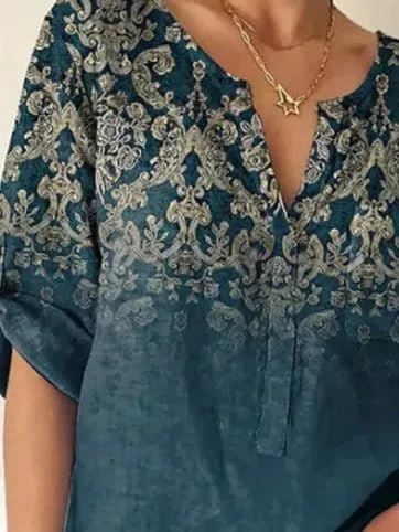 3/4 Sleeve V-Neck Printed Tunic