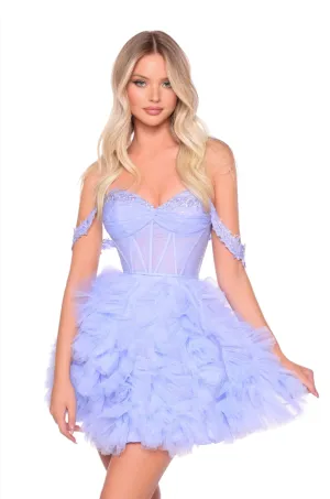 Amarra 88015 Short Ruffle Lace Homecoming Dress Corset off the shoulder Cocktail Gown