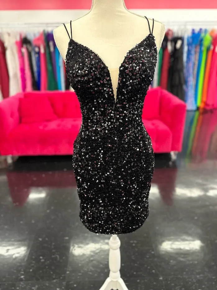 Amarra 88660 Size 14 Black Cocktail Dress Sequin Velvet Homecoming Formal
