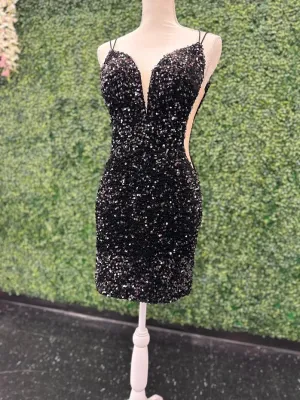 Amarra 88660 Size 14 Black Cocktail Dress Sequin Velvet Homecoming Formal