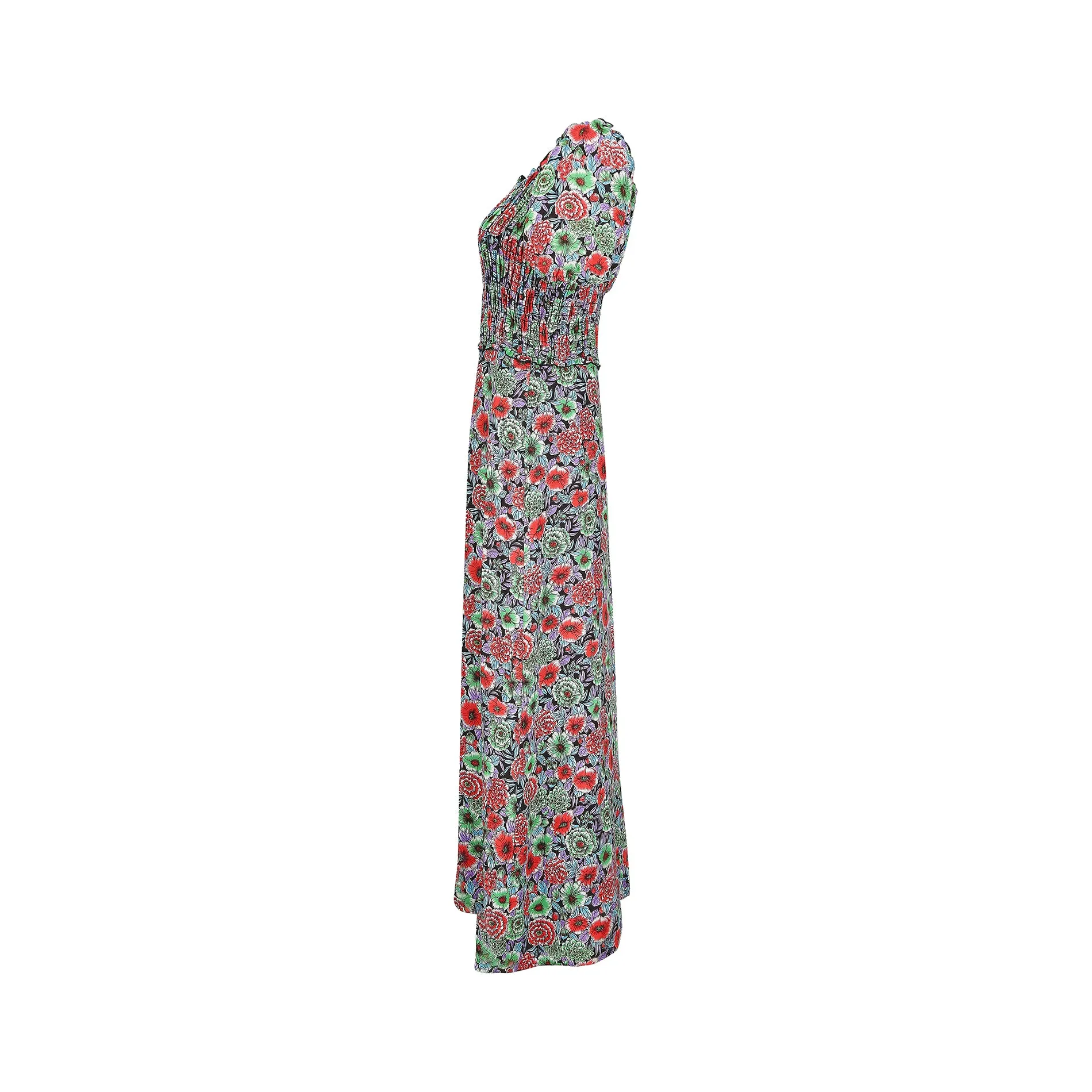 ARCHIVE - 1970s Smocked Floral Maxi Dress