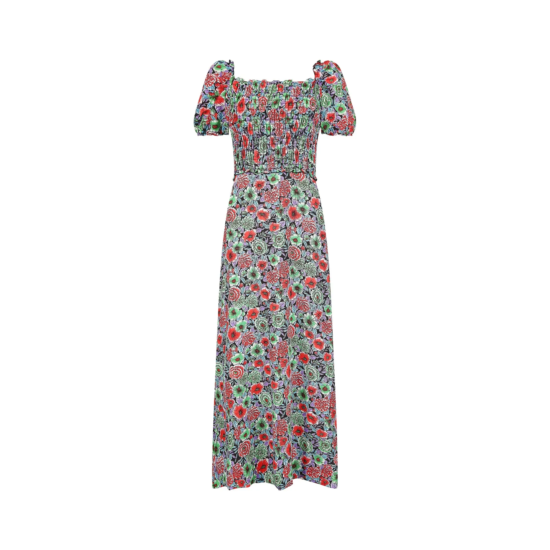 ARCHIVE - 1970s Smocked Floral Maxi Dress