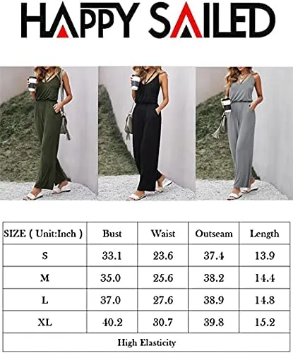 Army Green Women's Casual Sleeveless Front Button Loose Jumpsuits Stretchy Long Pants Romper with Pockets - Happy Sailed
