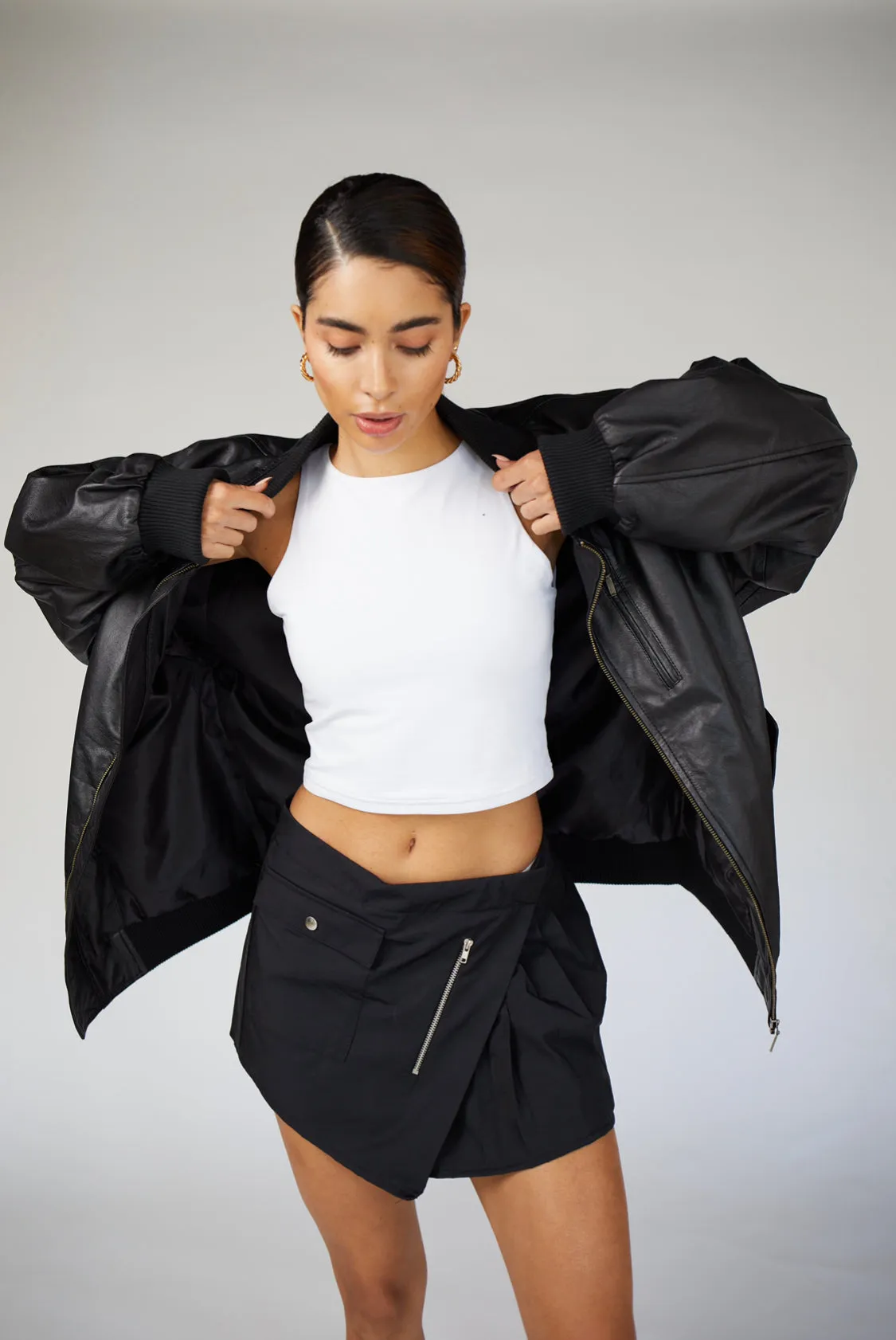 Bella 90’s Oversized Bomber Leather Jacket