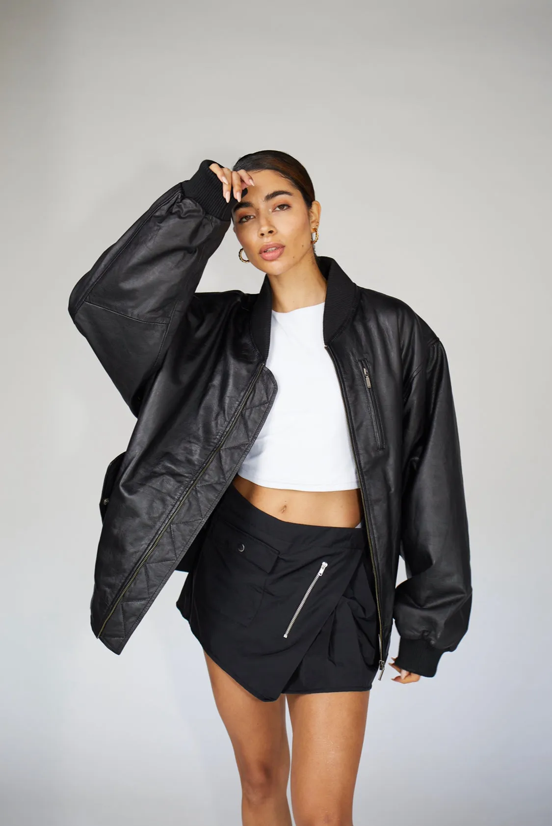 Bella 90’s Oversized Bomber Leather Jacket