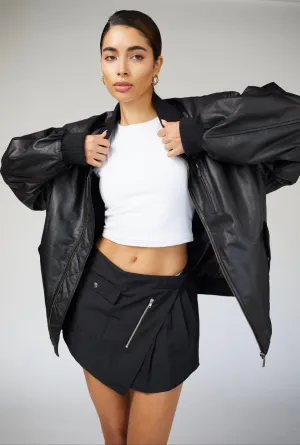 Bella 90’s Oversized Bomber Leather Jacket