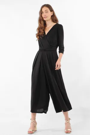 Black Glitter Retro Print Wide Leg Jumpsuit