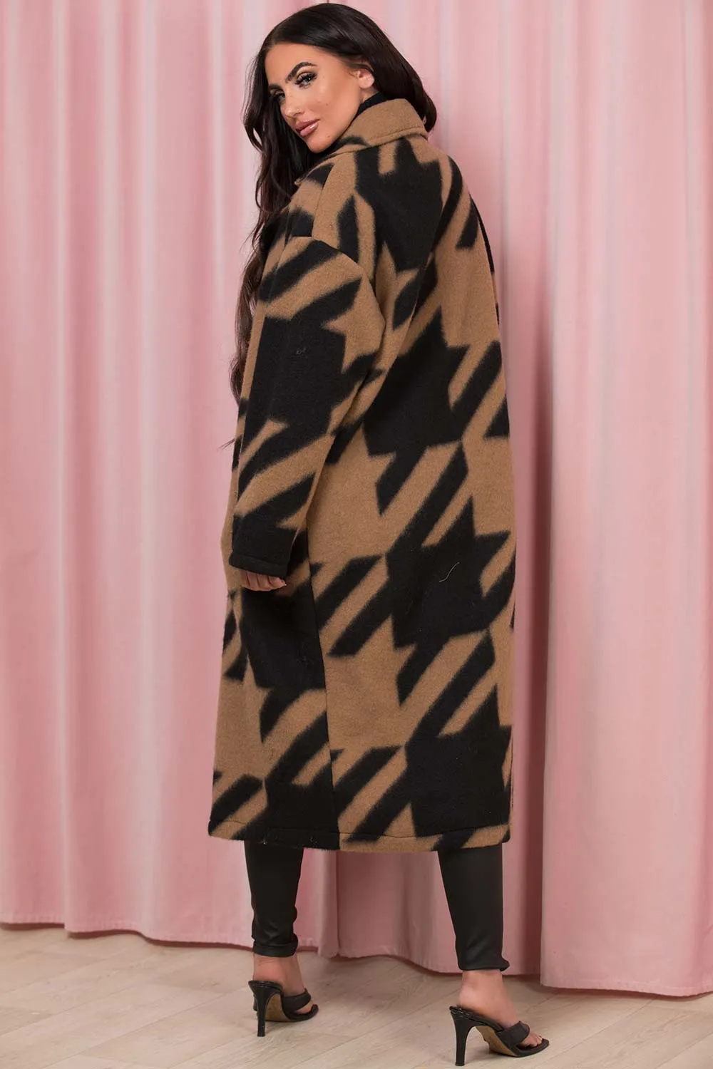 Black Long Coat Dogtooth Print