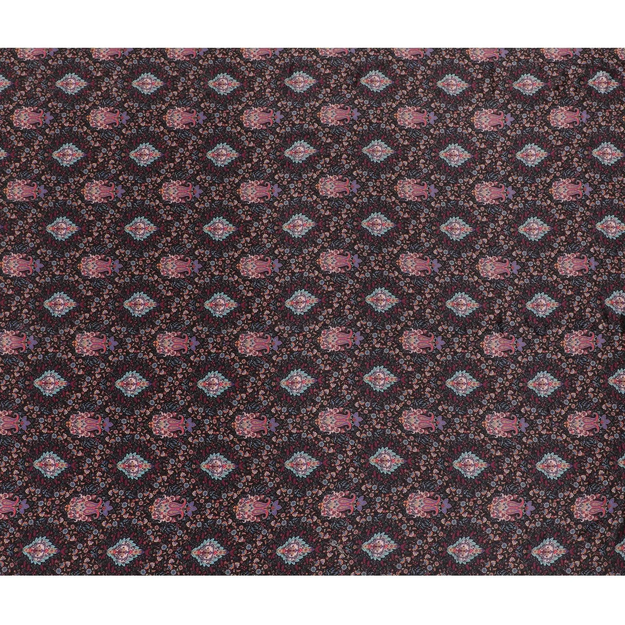 Black synthetic crepe fabric with multicolor print in floral design-D15027