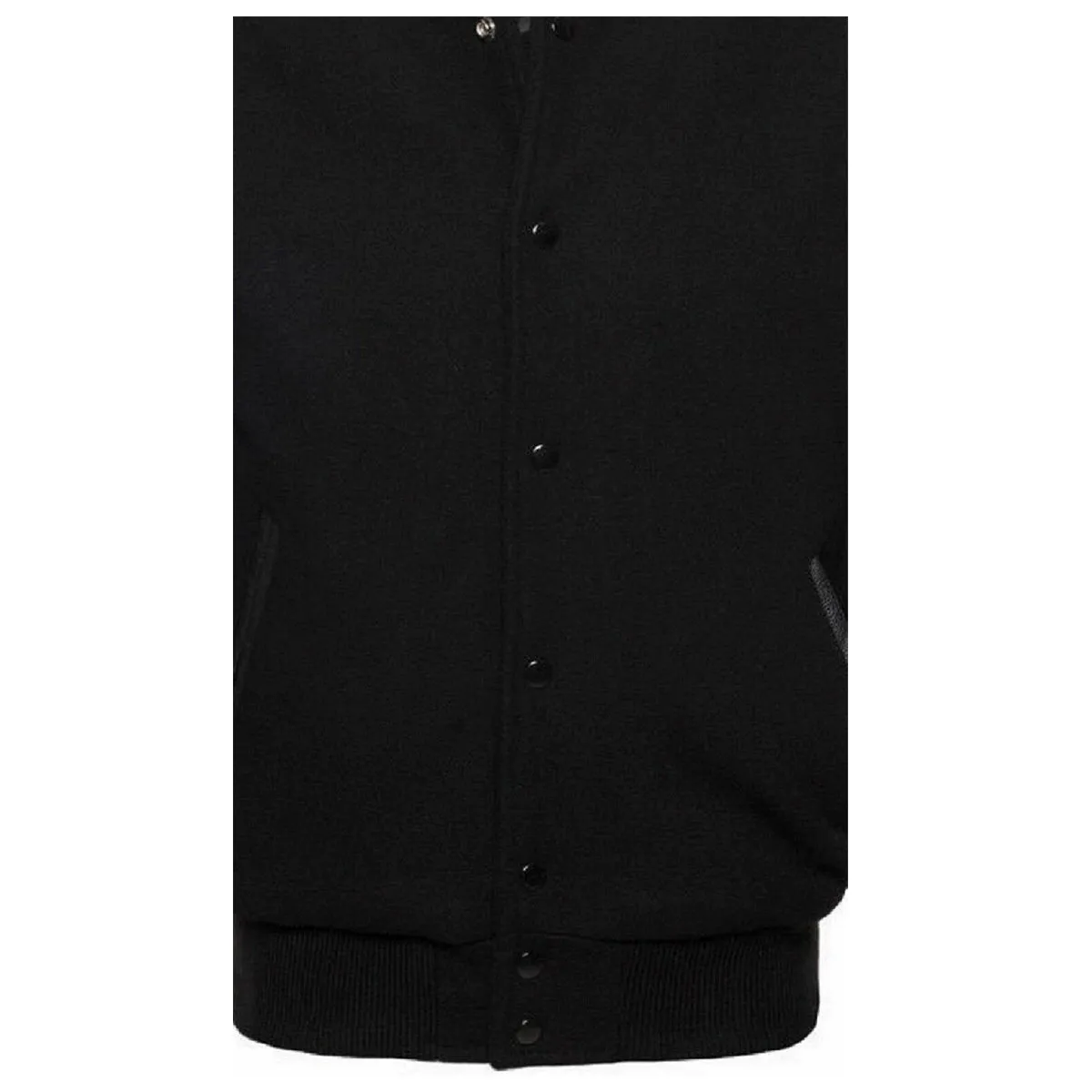 Black Varsity Bomber Wool Leather Jacket