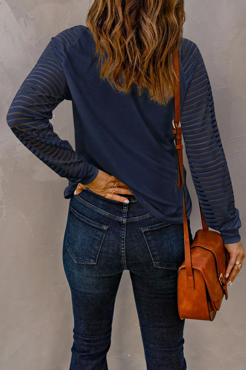 Blue Sheer Stripe V-Neck Blouse