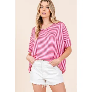 BOMBOM Striped V-Neck T-Shirt