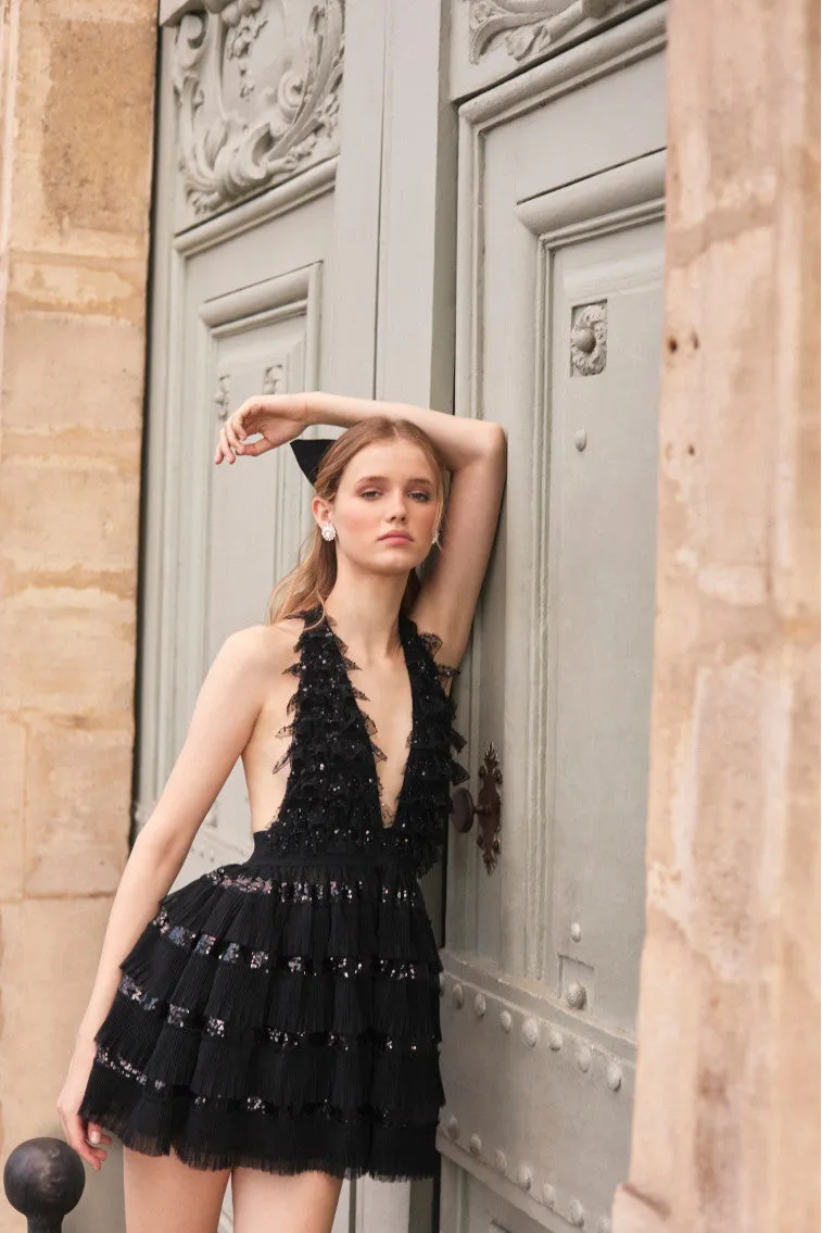 Callaia Tulle Mini Halter Dress