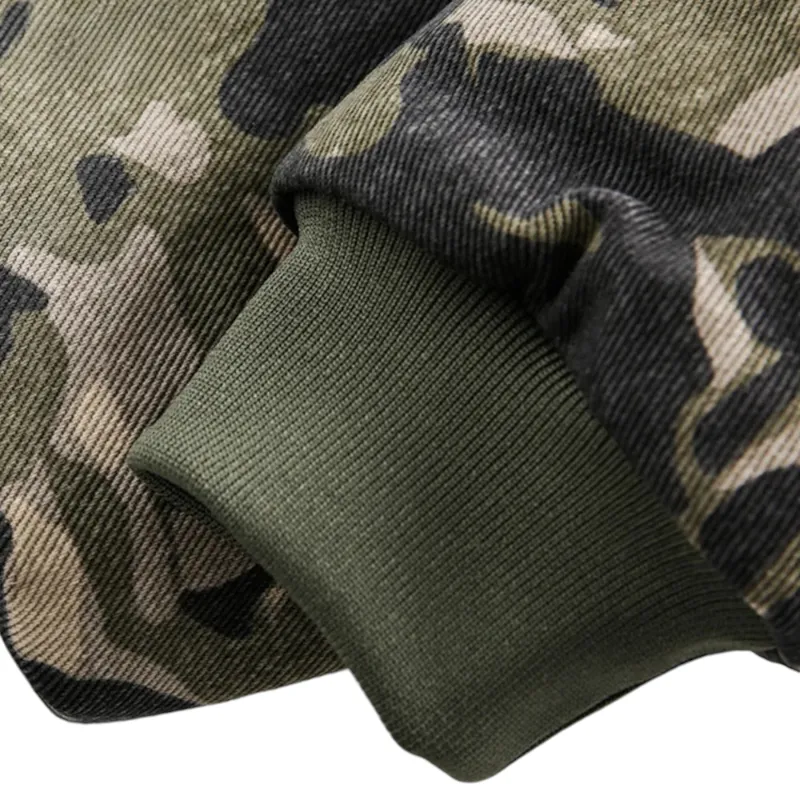 Camouflage printed cotton quilted jacket with fur trim