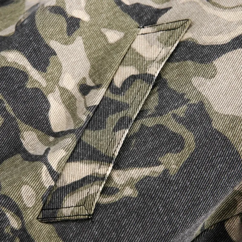 Camouflage printed cotton quilted jacket with fur trim