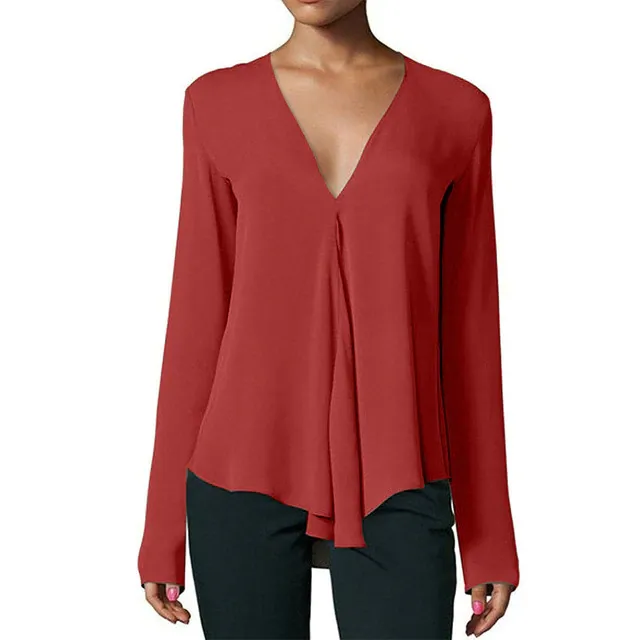 Casual Vintage Ladies' V-neck Long Sleeve Chiffon Blouse