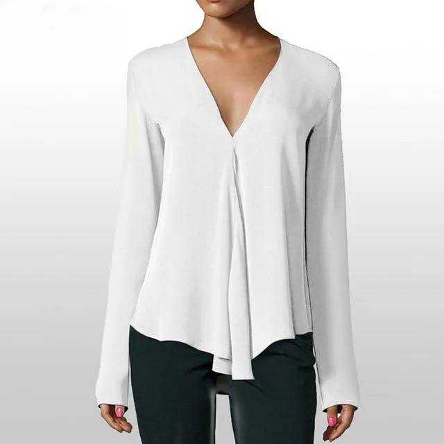 Casual Vintage Ladies' V-neck Long Sleeve Chiffon Blouse