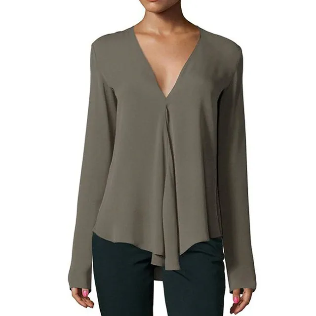 Casual Vintage Ladies' V-neck Long Sleeve Chiffon Blouse