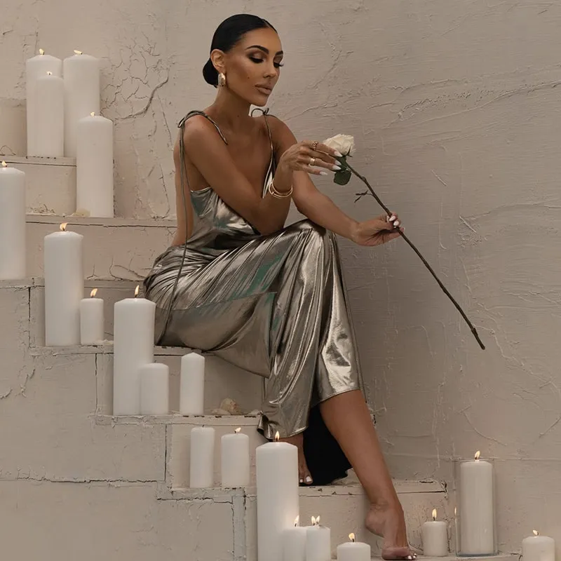 Champagne Backless Cocktail Gown