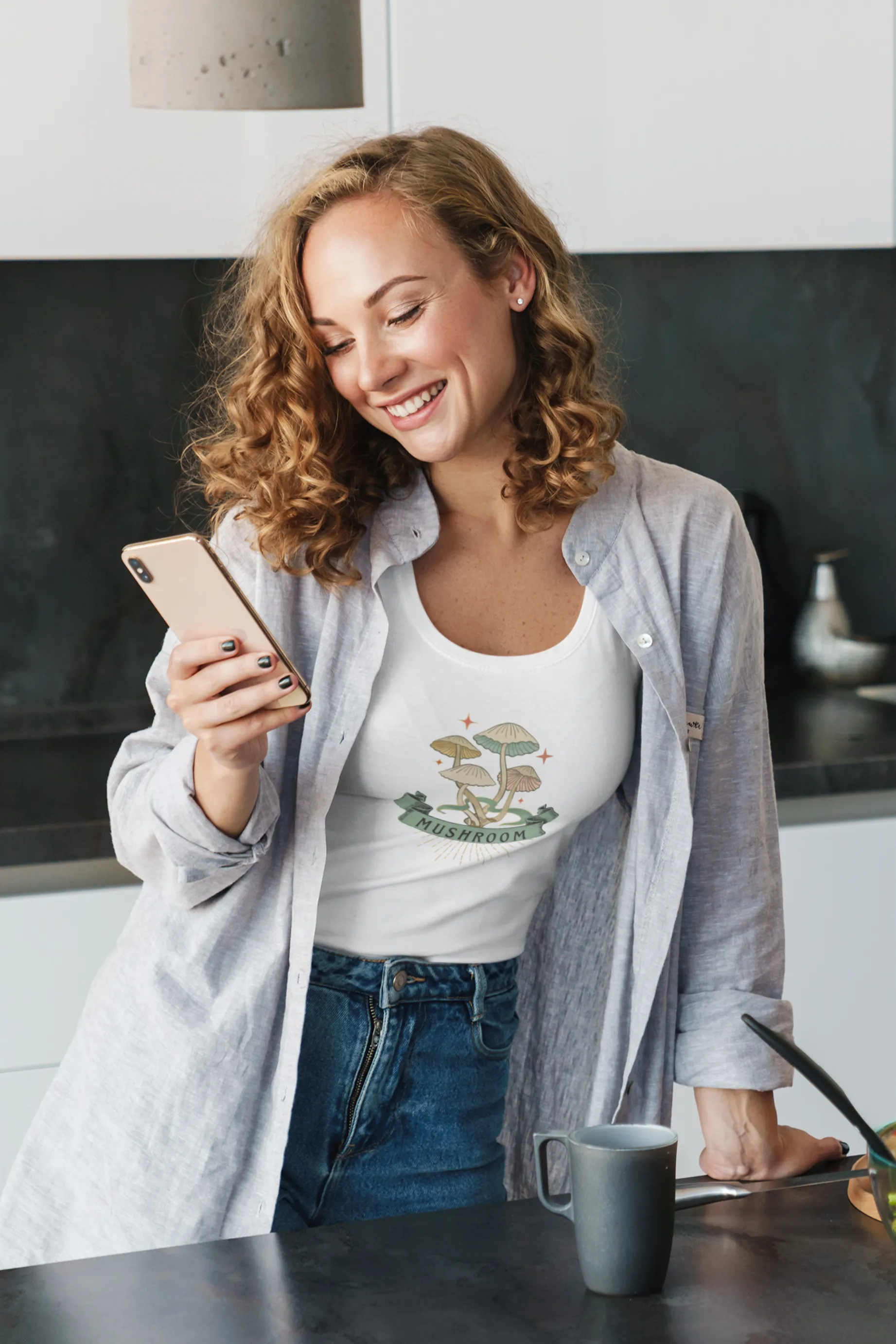 Charming Mushroom Printed Scoop Neck T-shirt for women