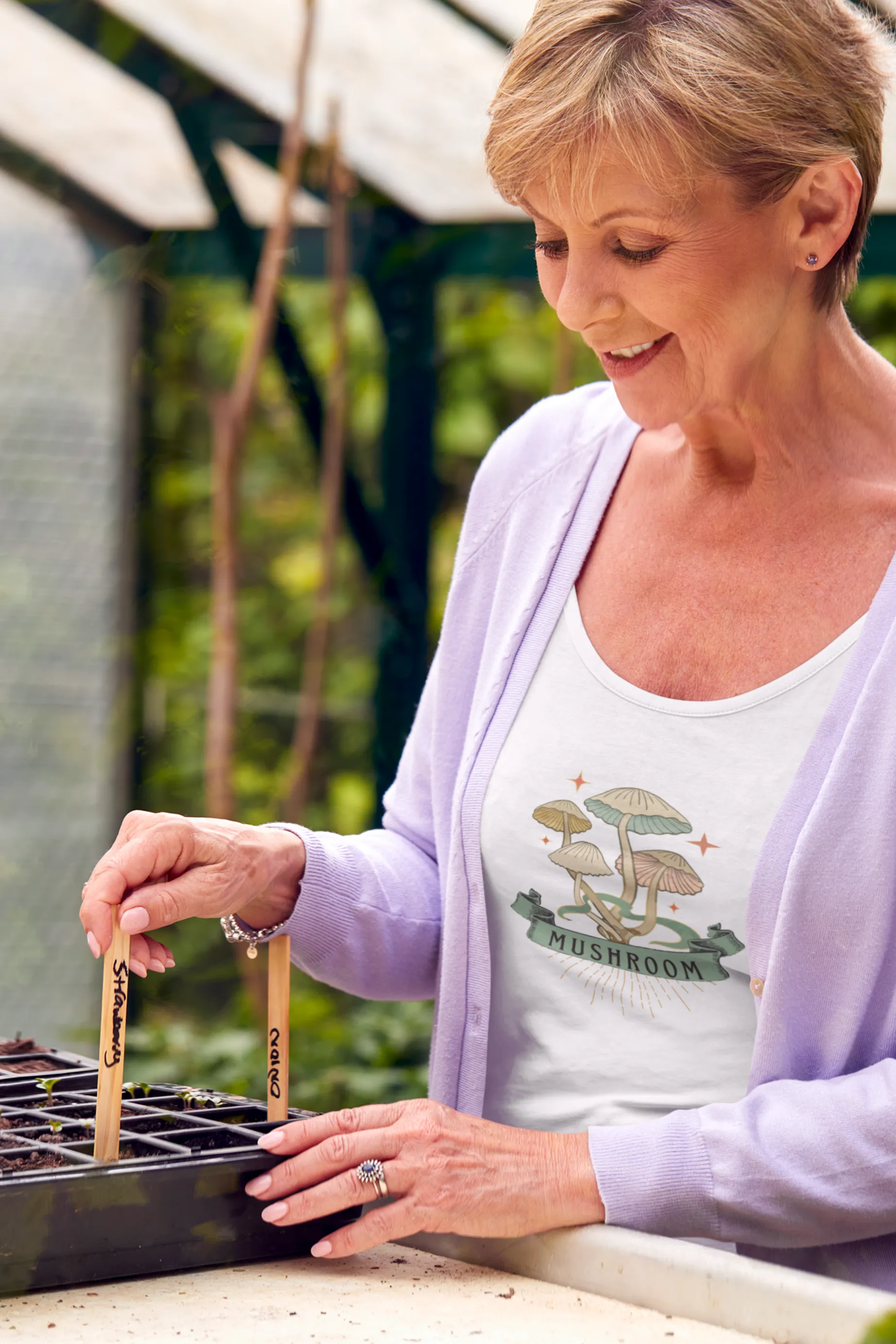 Charming Mushroom Printed Scoop Neck T-shirt for women