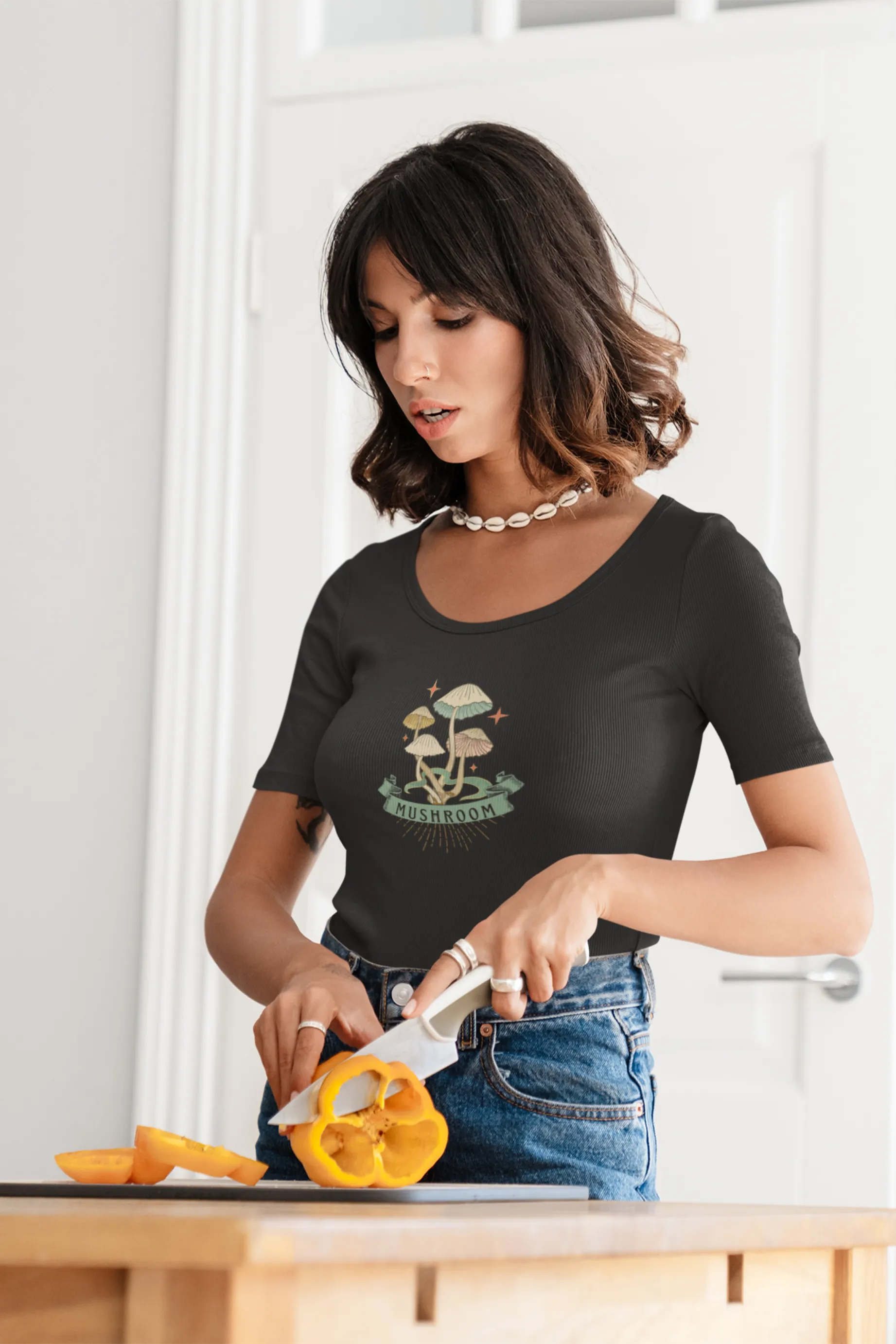 Charming Mushroom Printed Scoop Neck T-shirt for women