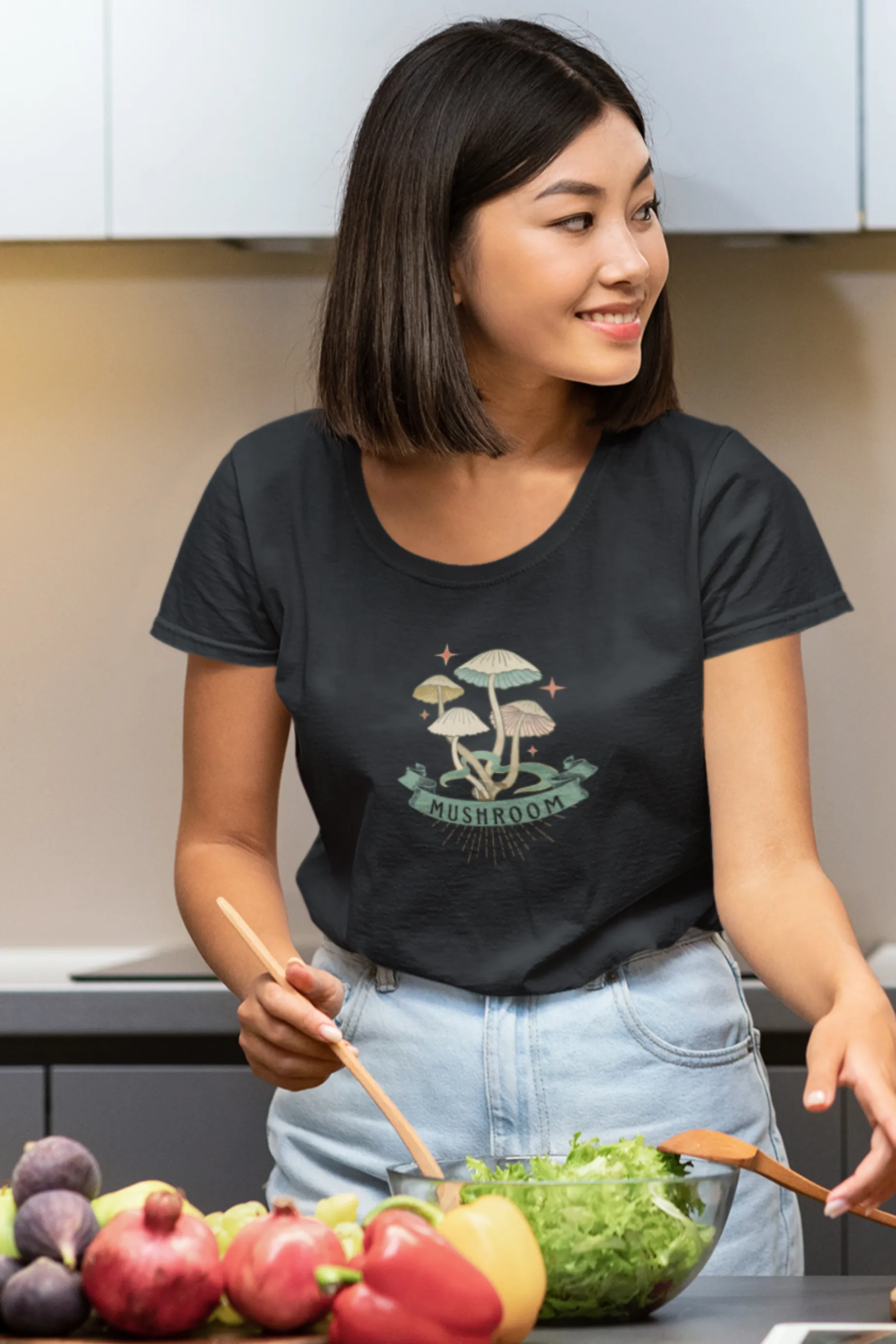 Charming Mushroom Printed Scoop Neck T-shirt for women
