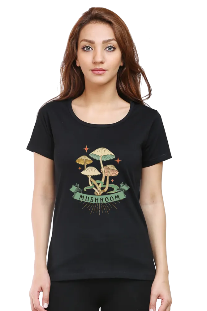 Charming Mushroom Printed Scoop Neck T-shirt for women