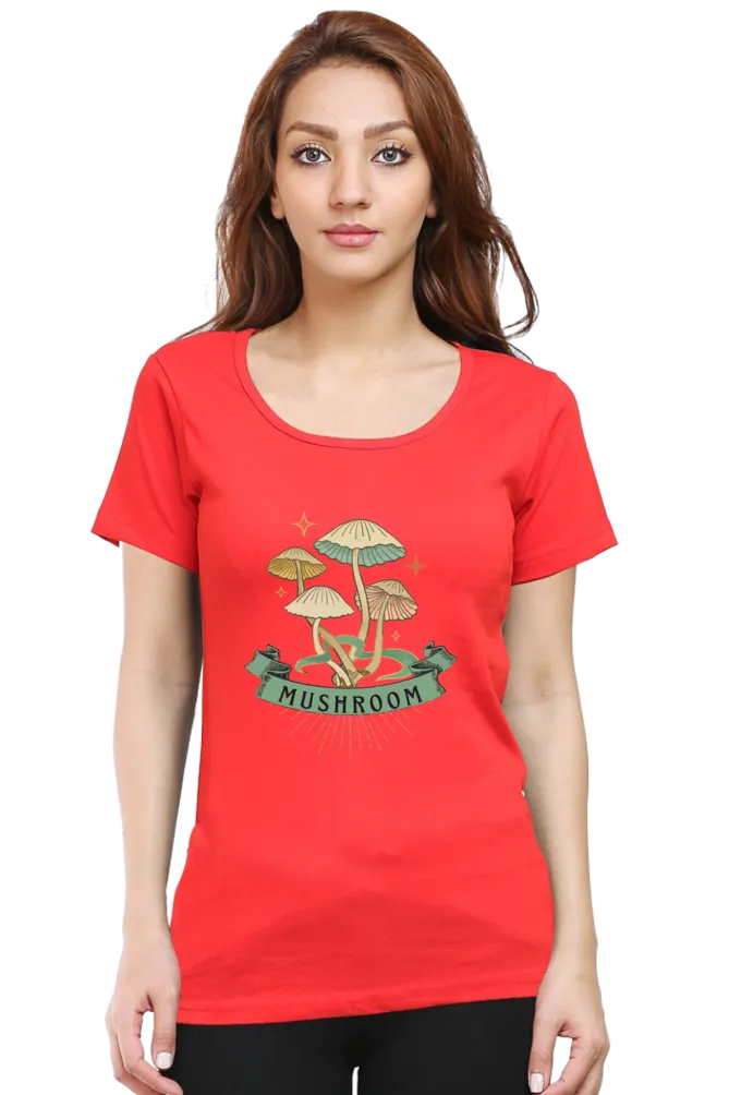 Charming Mushroom Printed Scoop Neck T-shirt for women