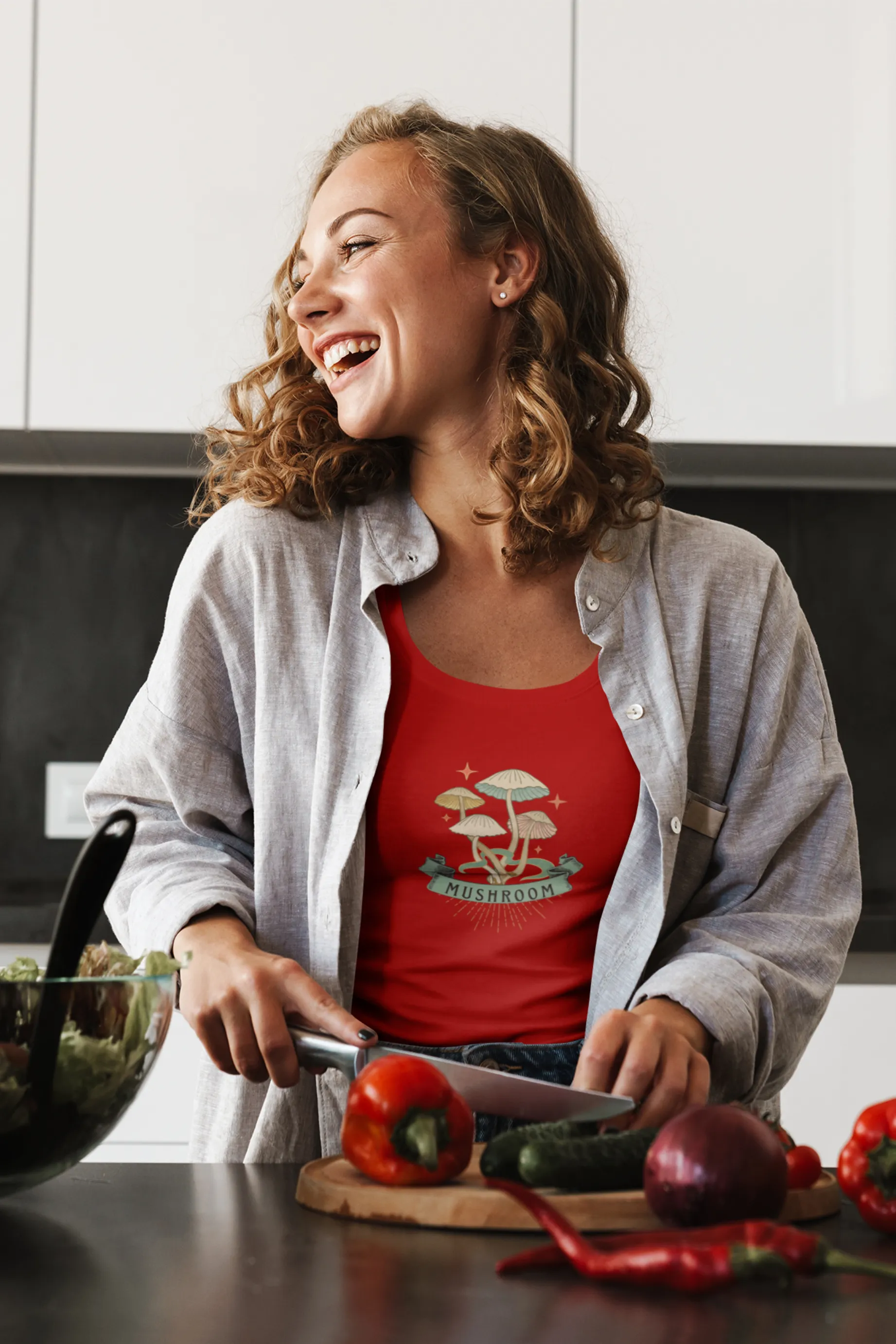 Charming Mushroom Printed Scoop Neck T-shirt for women
