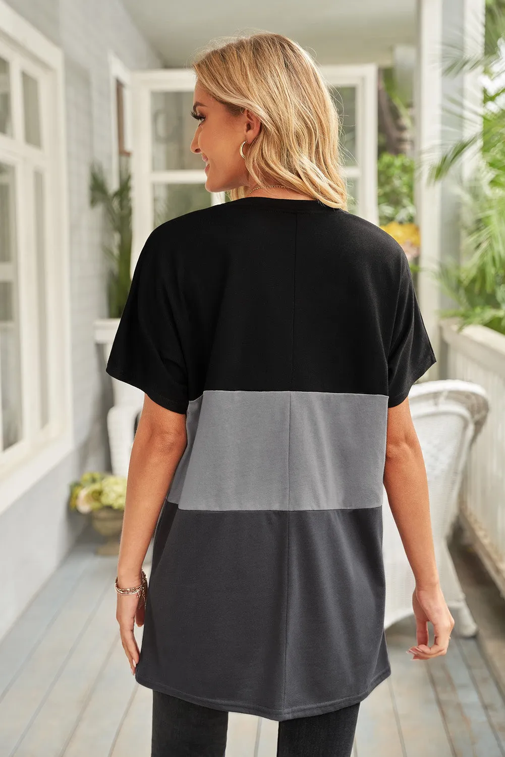 Color Block Pocket Round Neck Tee Dress