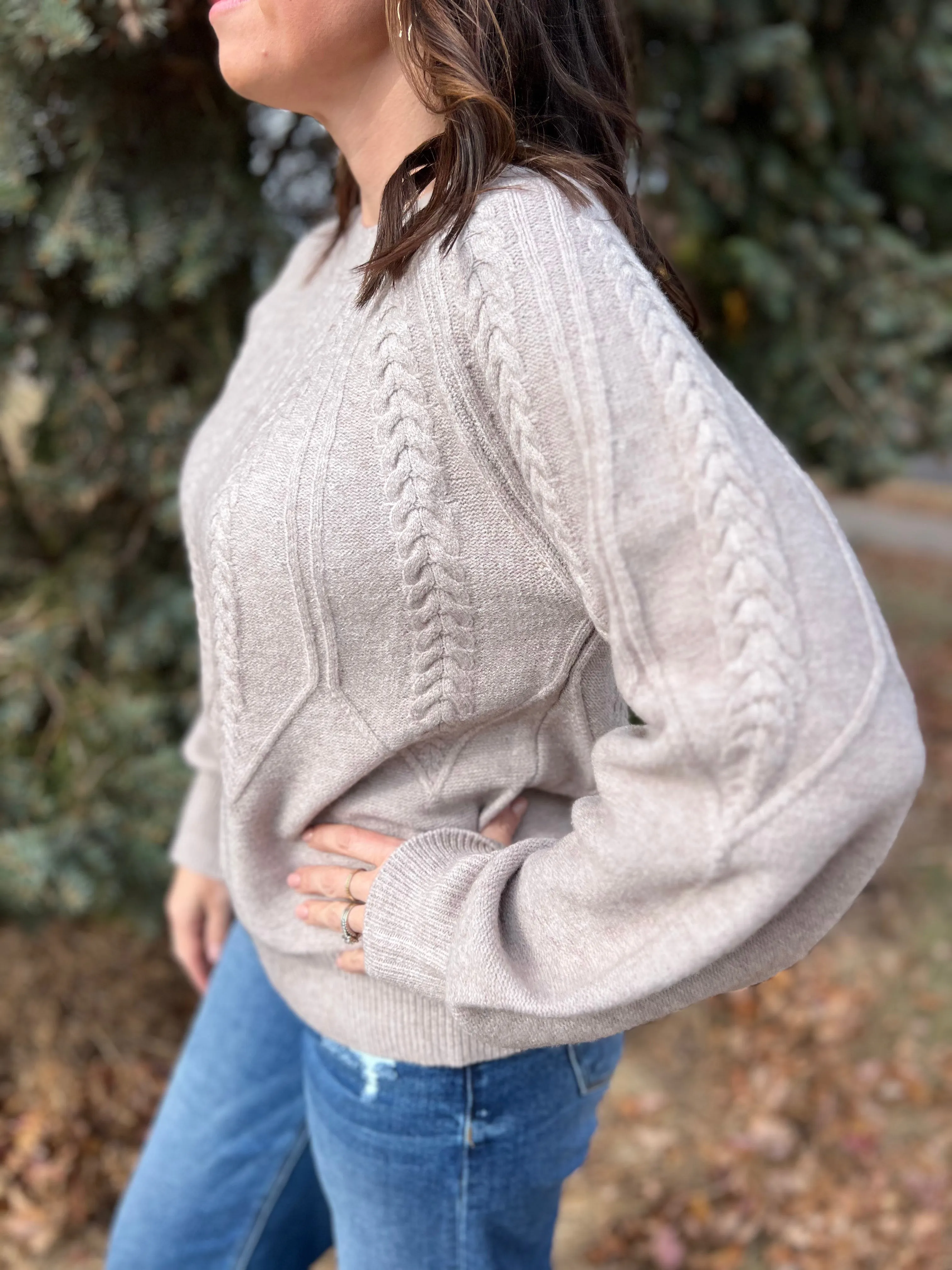 Crew Neck Cable Knit Sweater