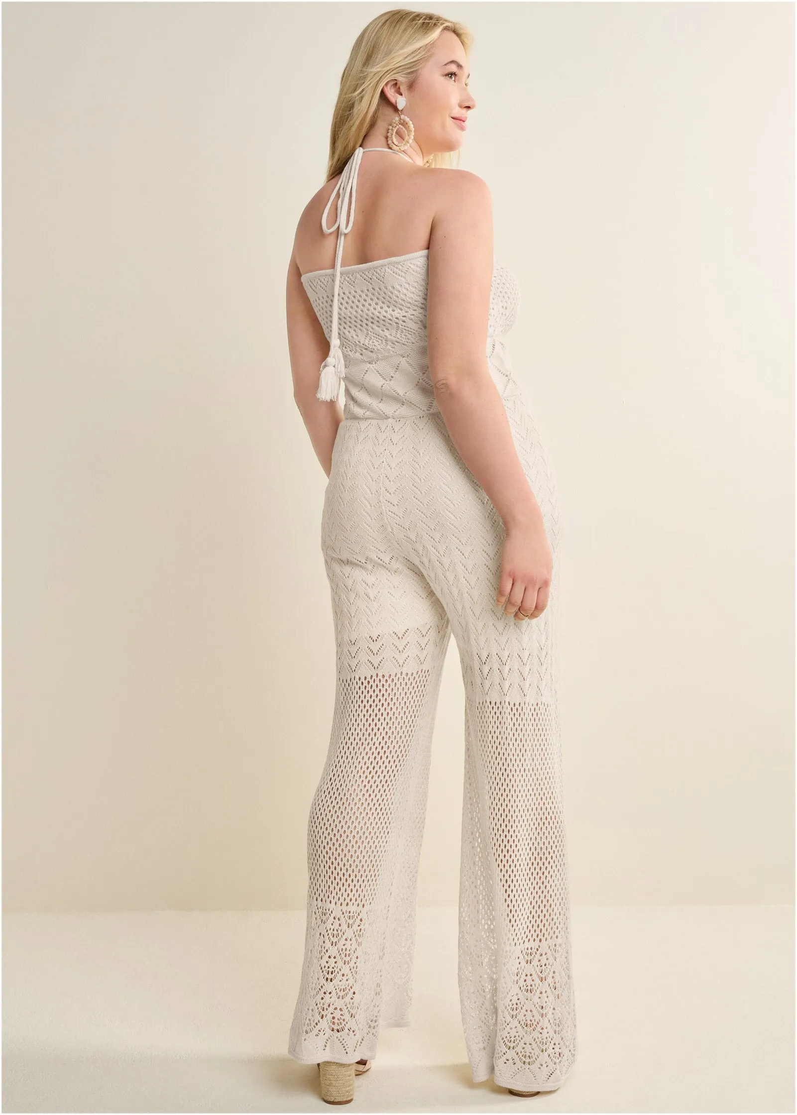 Crochet Halter Jumpsuit - Natural