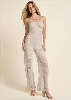 Crochet Halter Jumpsuit - Natural