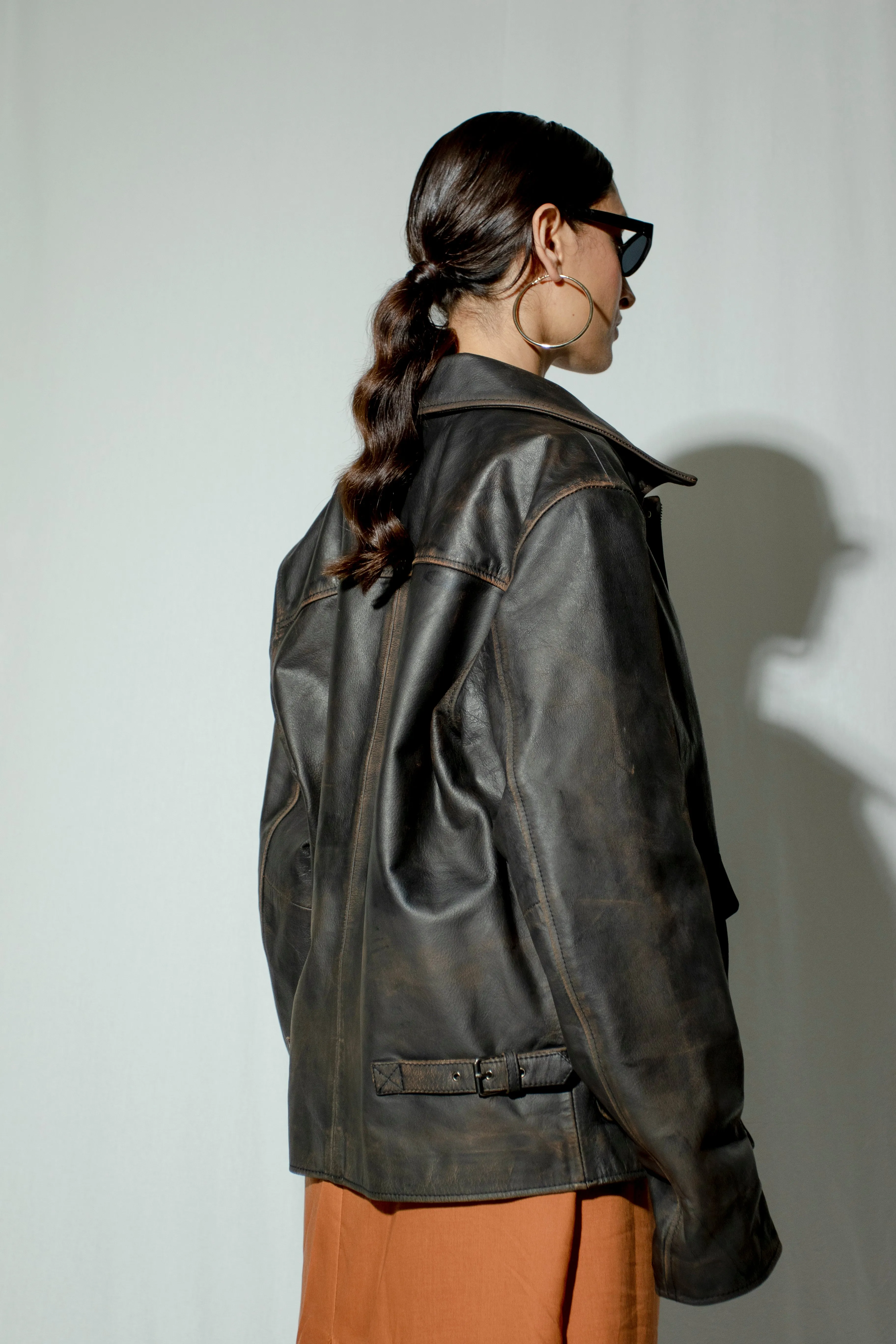 Dante Oversized Distressed Bomber Leather Jacket