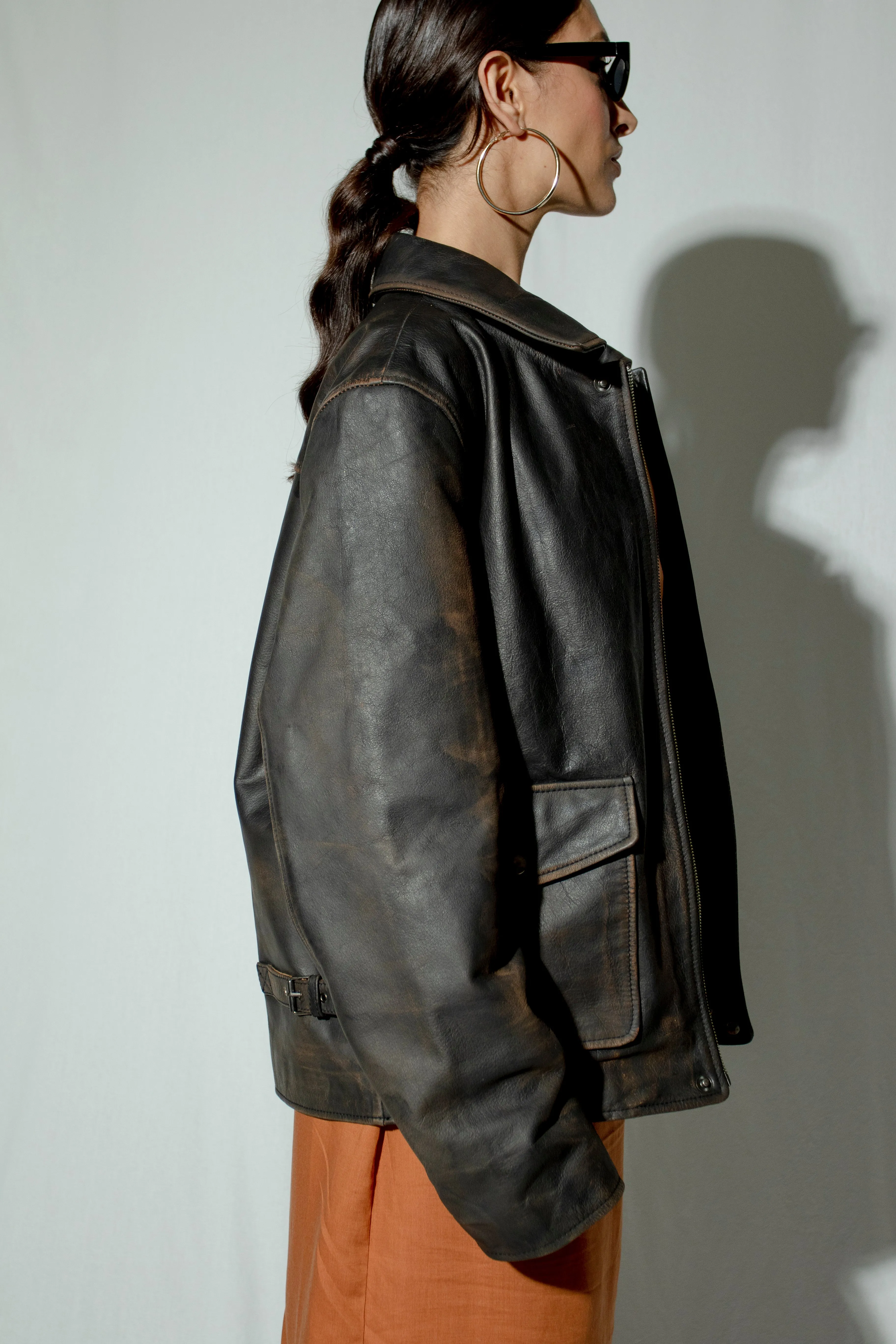 Dante Oversized Distressed Bomber Leather Jacket