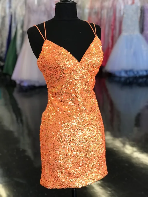 Dave & Johnny 10904 Short Iridescent Sequin Corset Homecoming Dress Cocktail Formal
