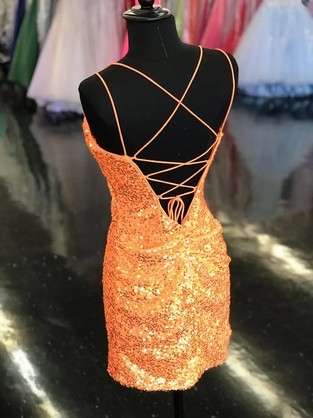 Dave & Johnny 10904 Short Iridescent Sequin Corset Homecoming Dress Cocktail Formal