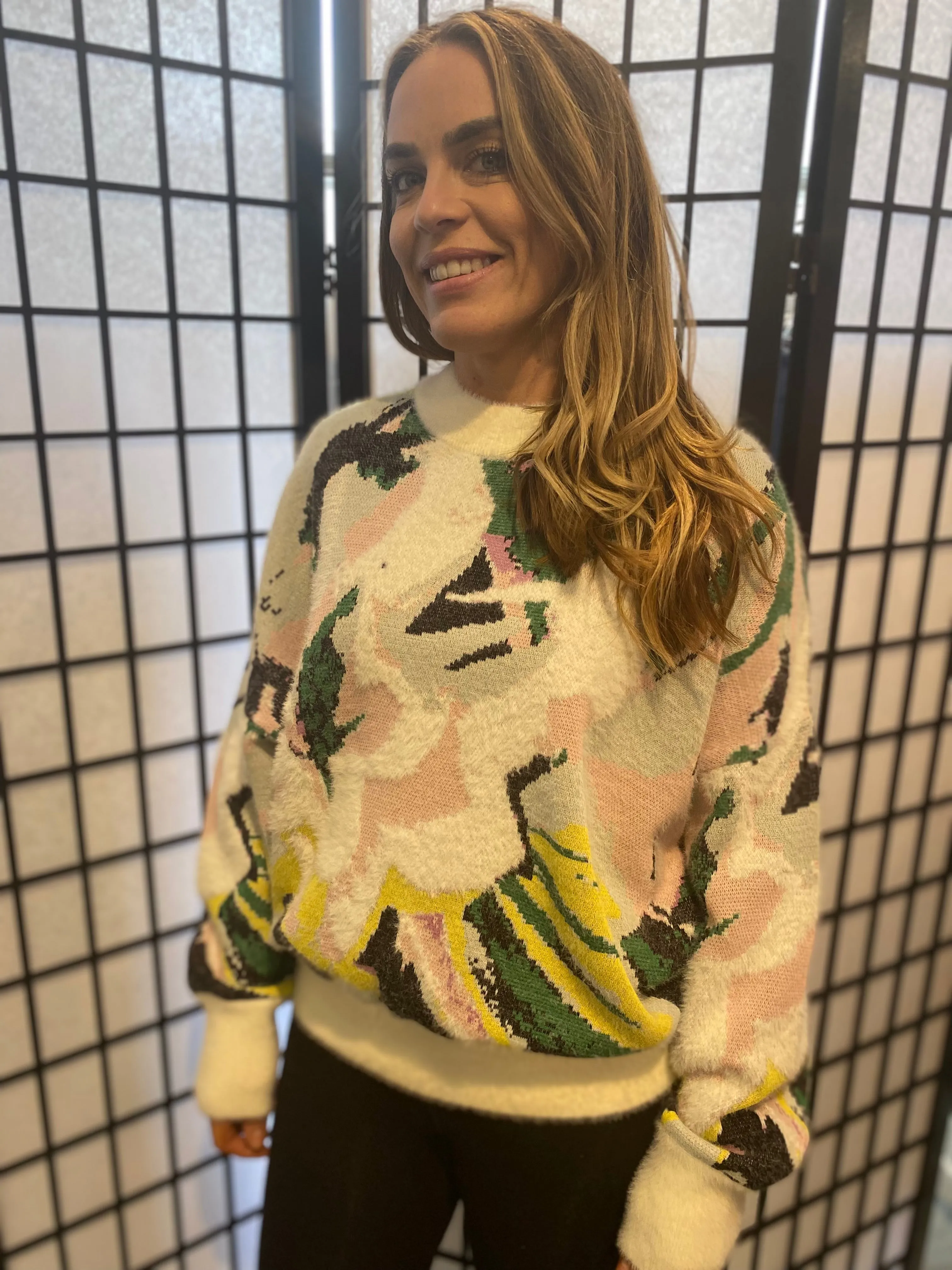 Desigual Tropi Oversized Arty Pastel Fluffy Jumper 23WWJF42