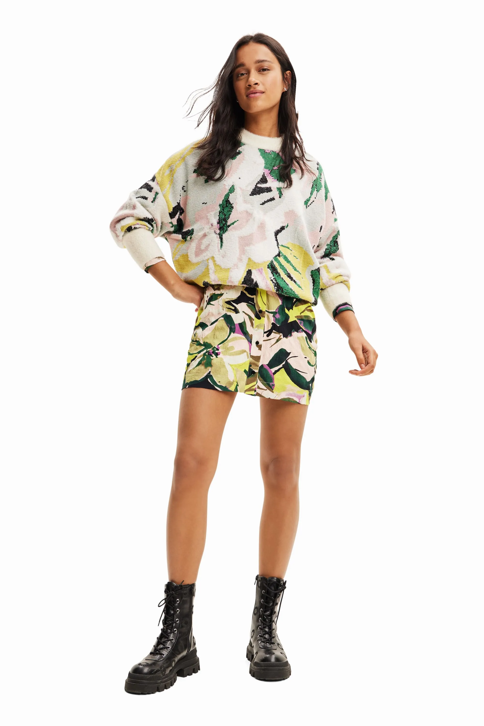 Desigual Tropi Oversized Arty Pastel Fluffy Jumper 23WWJF42