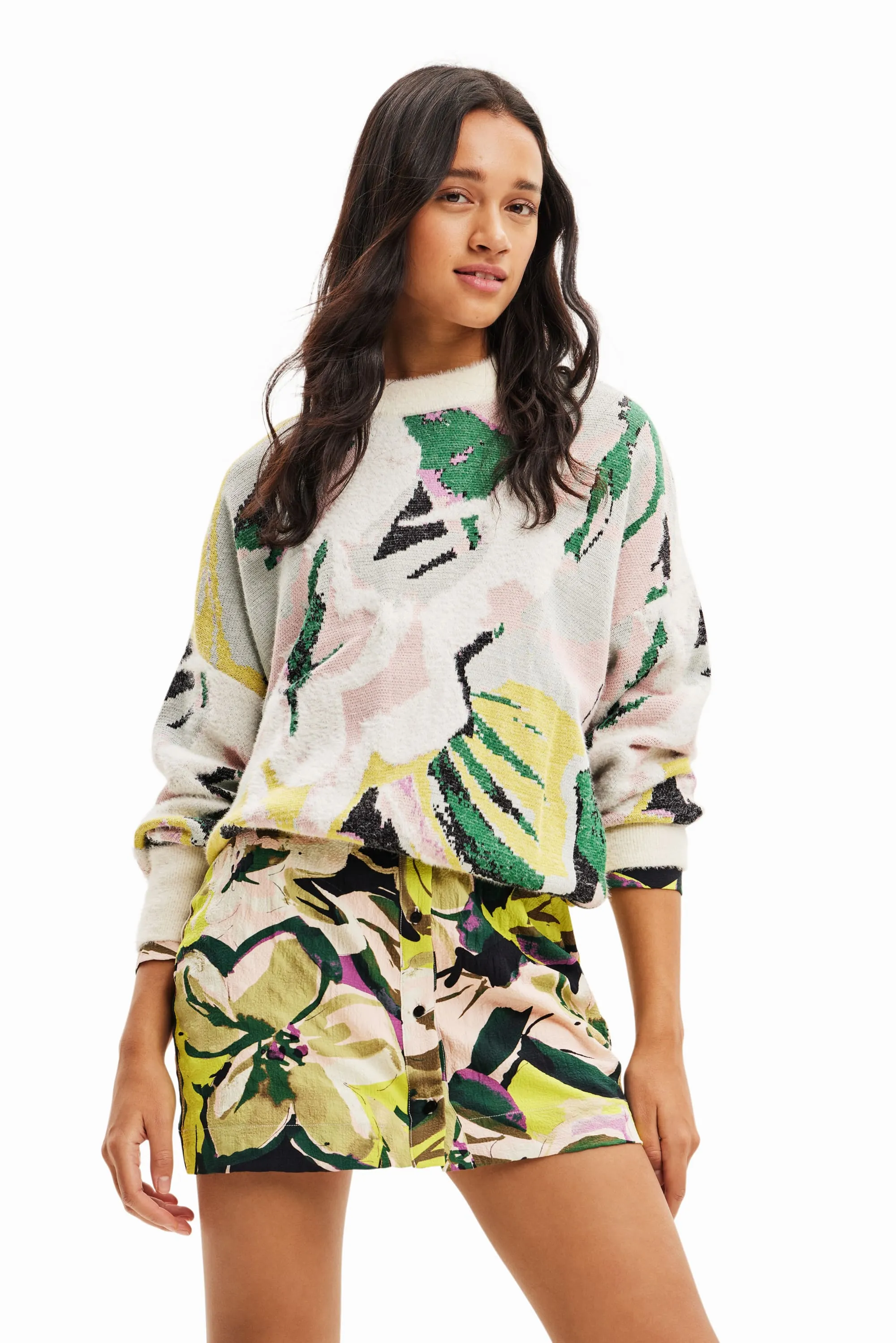 Desigual Tropi Oversized Arty Pastel Fluffy Jumper 23WWJF42
